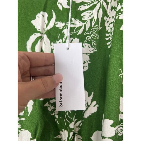 NWT Reformation Zoe Floral Hook & Eye Side Slit Lightweight Midi Skirt Green - Picture 4 of 8